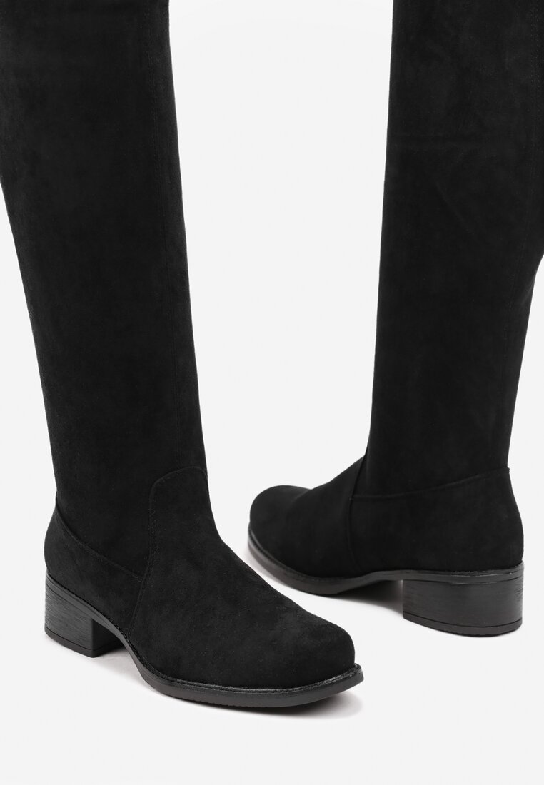 Czarne Kozaki Muszkieterki na Płaskiej Podeszwie ze Sznurkiem Avatiras