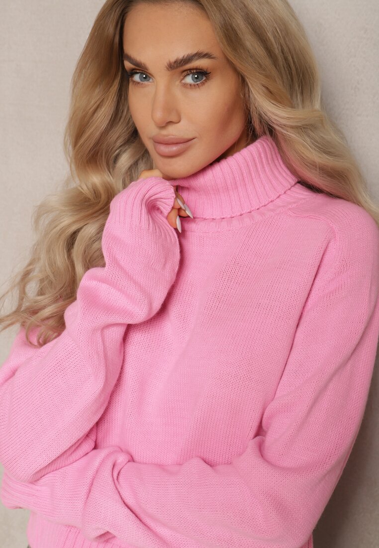 Pulover pe gât Roz închis