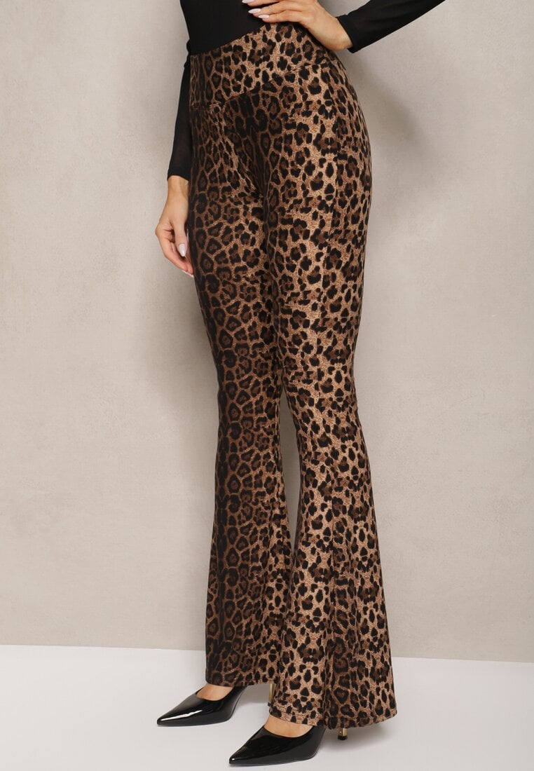 Brązowe Wiskozowe Spodnie Wiskozowe Dzwony High Waist z Gumką w Pasie Delrie