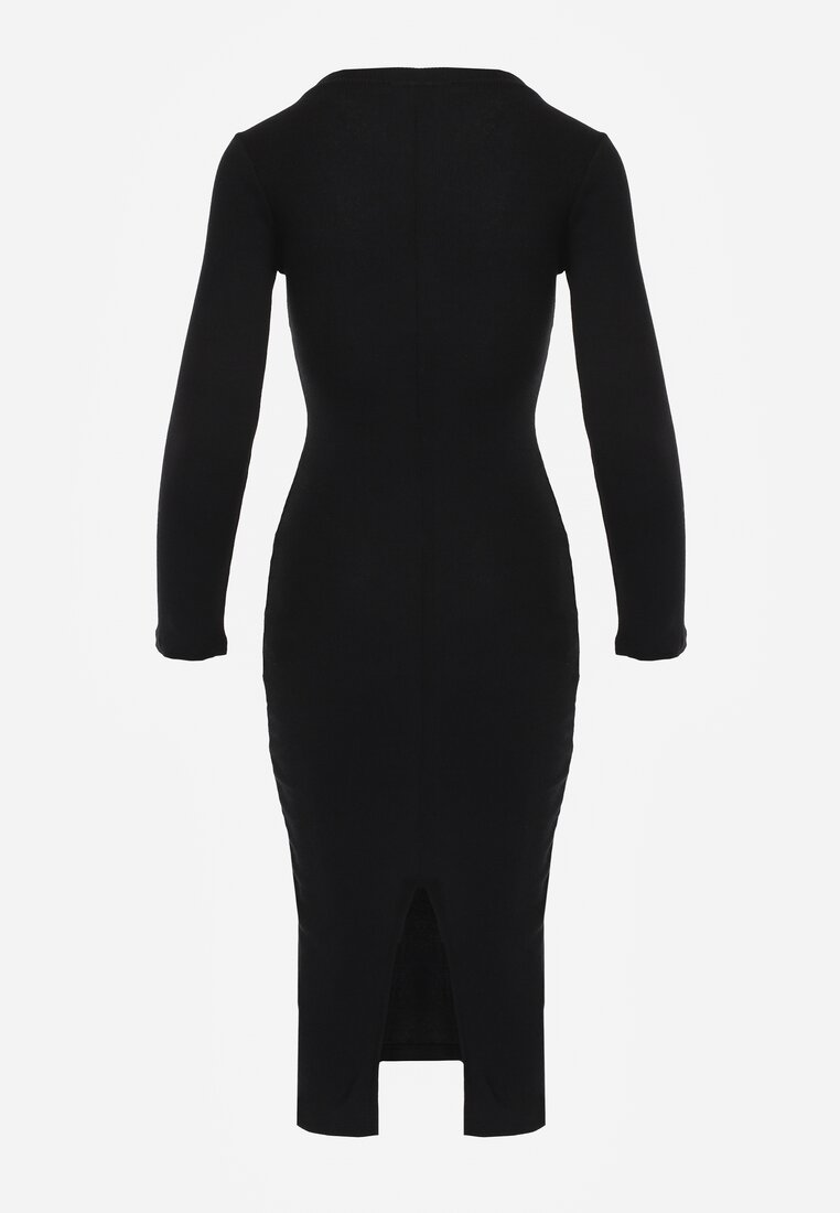 Czarna Sweterkowa Sukienka o Dopasowanym Kroju Sartana