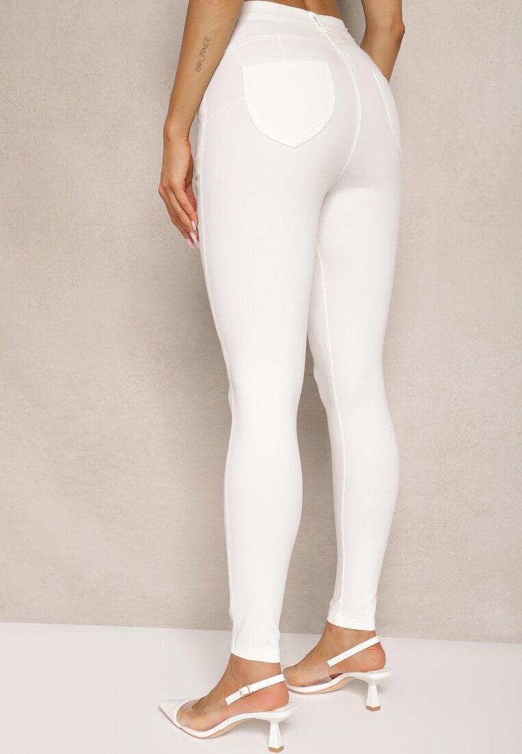 Białe Skinny Jeansy z Bawełną High Waist Lorie