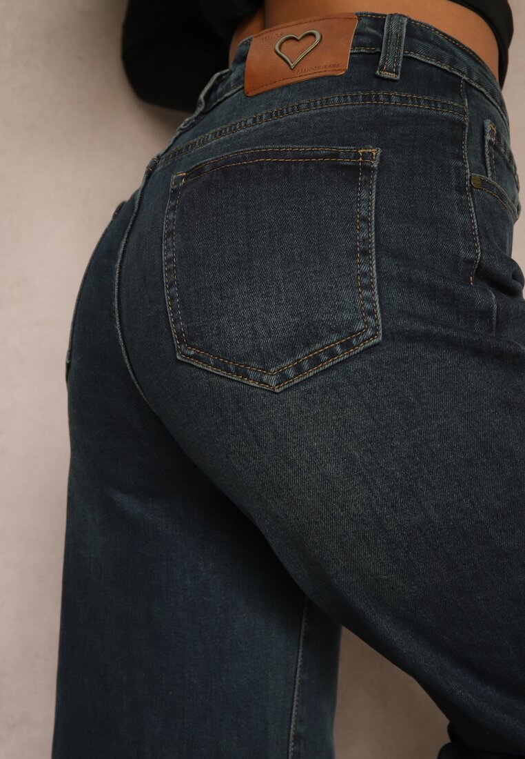 Granatowe Jeansy o Szerokim Kroju High Waist Orieviea