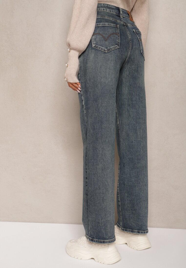Niebiesko-Szare Szerokie Jeansy z Bawełną High Waist Torrinia