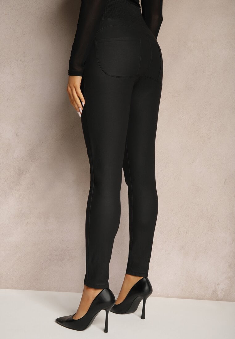 Czarne Spodnie Skinny High Waist z Gumką w Pasie i Wsuwanymi Kieszeniami Vialaena