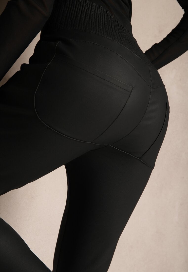 Czarne Spodnie Skinny High Waist z Gumką w Pasie i Wsuwanymi Kieszeniami Vialaena