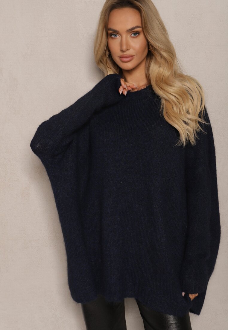 Granatowy Casualowy Sweter Oversize Allethia