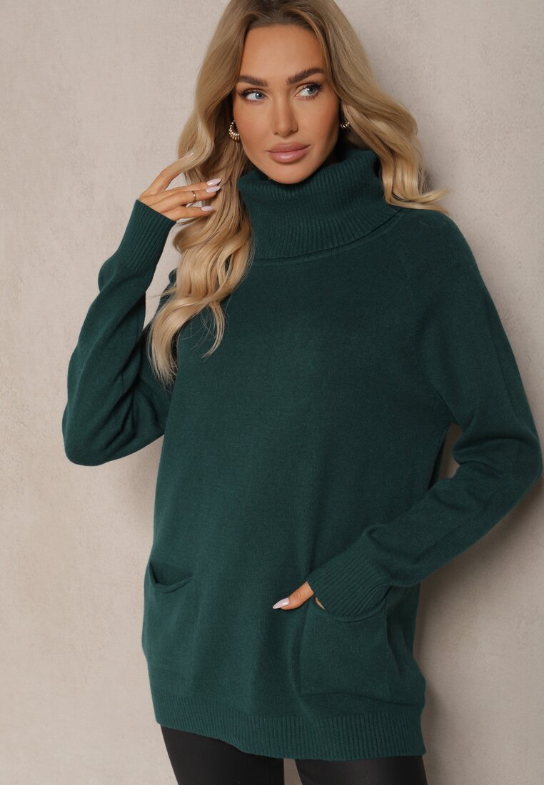 Pulover pe gât Viasya Verde închis