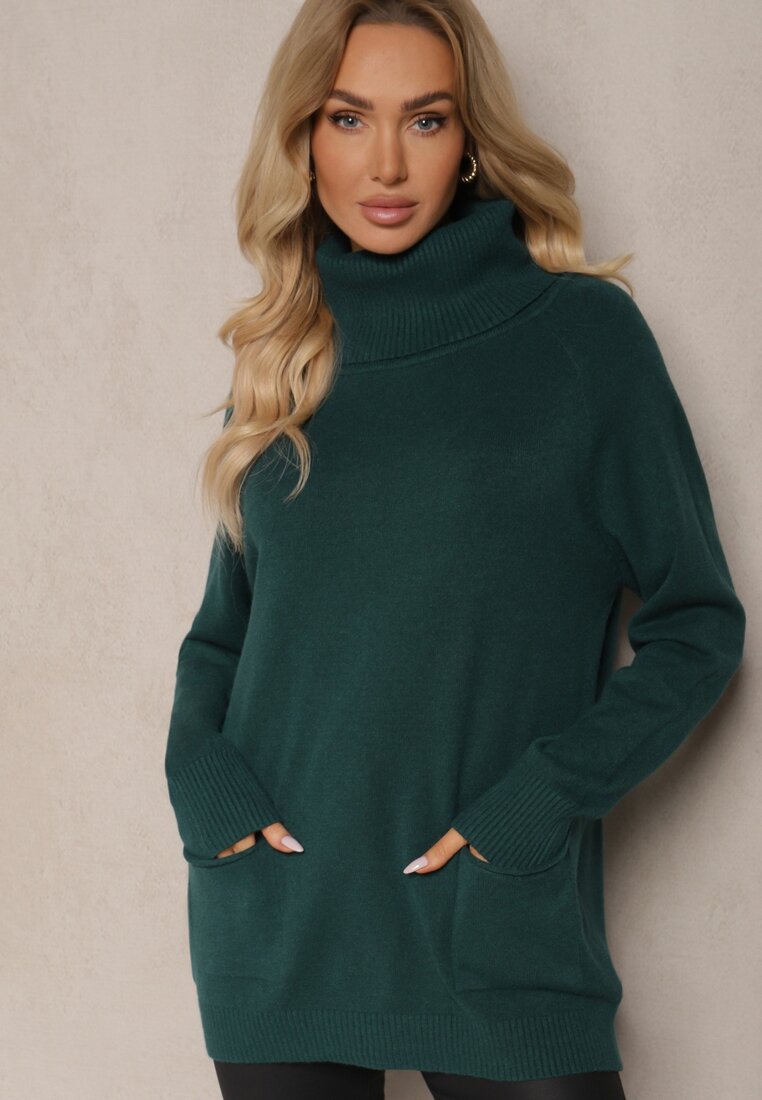 Pulover pe gât Viasya Verde închis