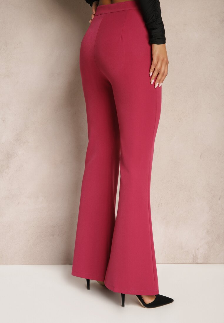 Ciemnoróżowe Spodnie Dzwony High Waist Enyselle