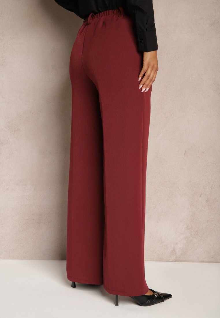 Bordowe Szerokie Spodnie High Waist z Gumką w Pasie Eternel