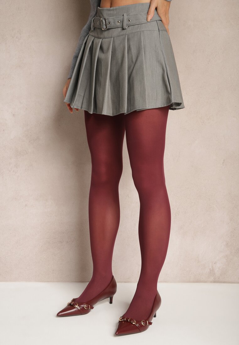 Szare Spódnico Szorty w Stylu Preppy z Plisami Low Waist Romista