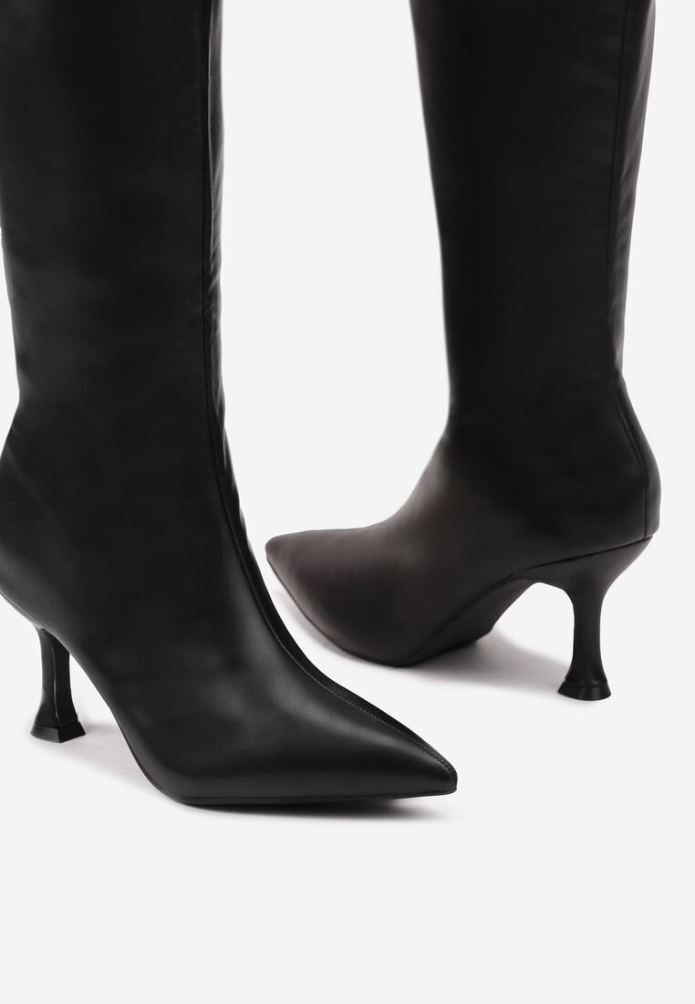 Czarne Eleganckie Kozaki na Klepsydrowym Obcasie ze Szpiczastym Noskiem Razina