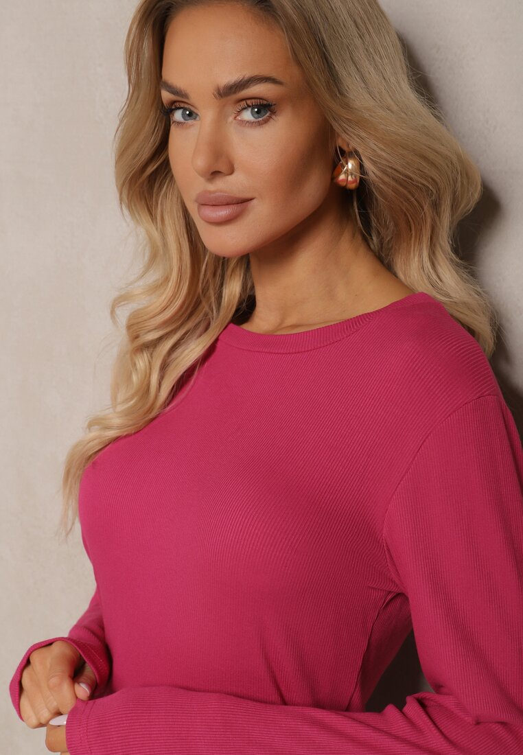 Fuksjowa Bluza Longsleeve z Bawełną Romala