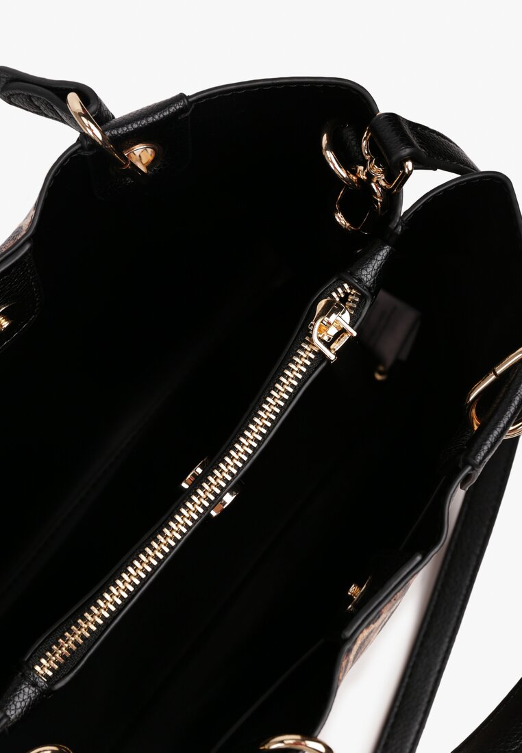 Brązowa Dwukomorowa Torebka na Ramię w Stylu Tote w Cętki Elsinavia