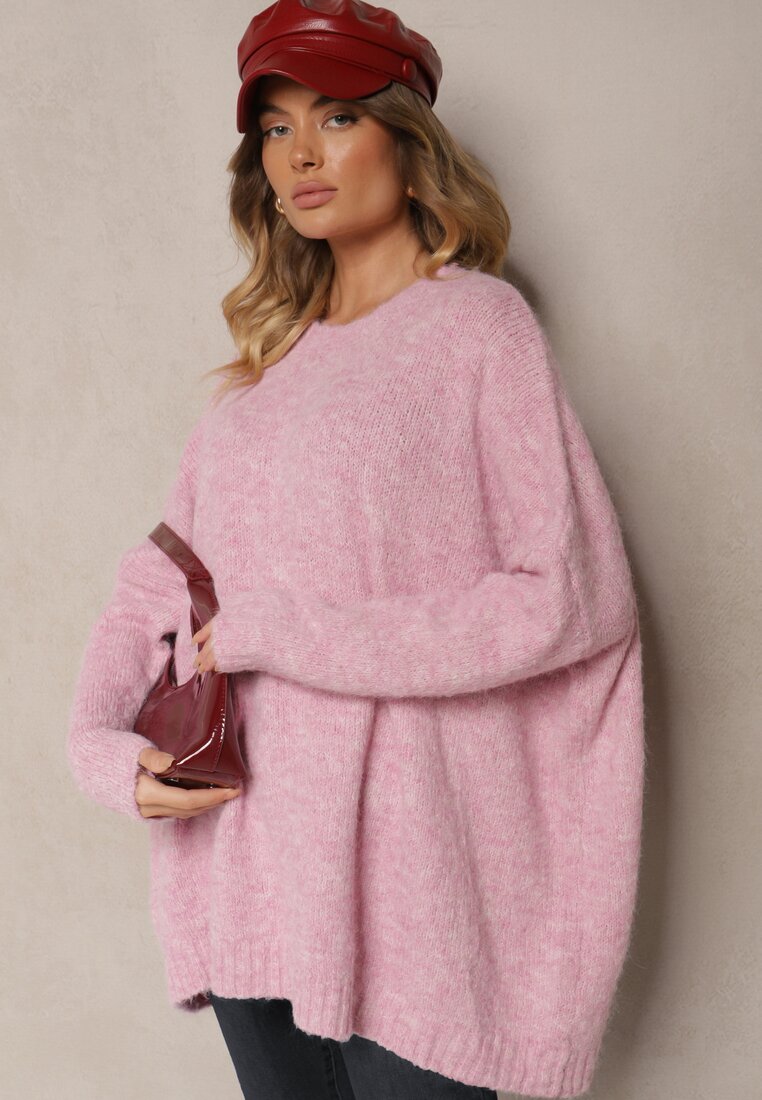 Różowy Casualowy Sweter Oversize Allethia