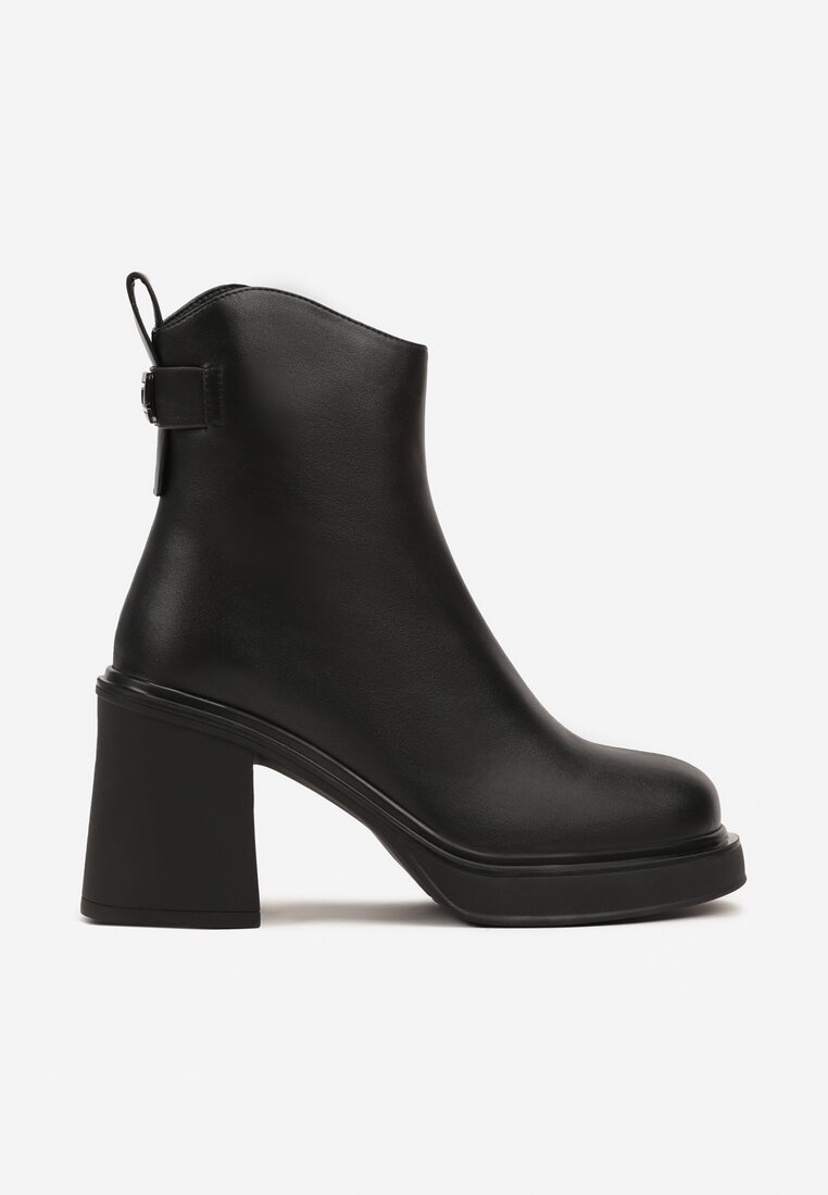 Czarne Skórzane Botki na Platformie i Słupku z Ociepleniem Atintessa