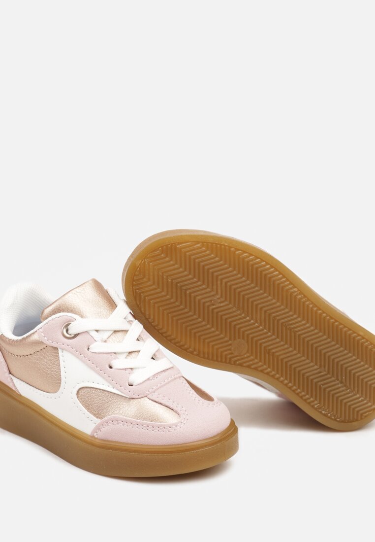 Różowe Metaliczne Buty Sportowe Sneakersy na Płaskiej Podeszwie Sintenna