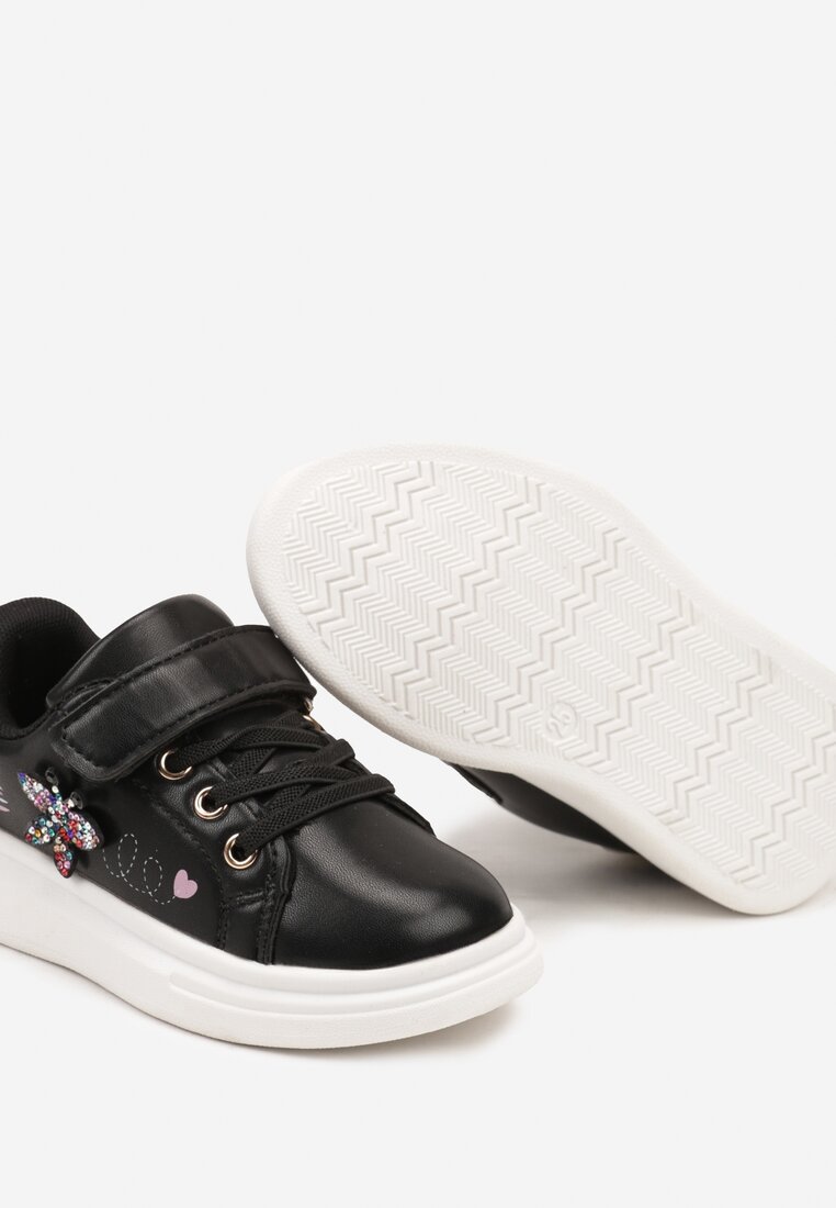 Czarne Buty Sportowe Sneakersy z Cyrkoniami i Sznurowaniem Patirra