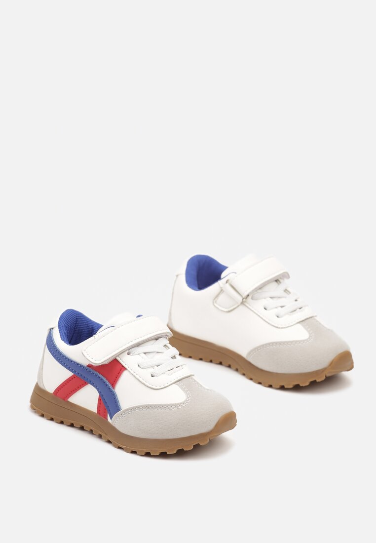 Niebieskie Buty Sportowe Sneakersy z Geometrycznymi Paskami i Sznurowaniem Valentiana