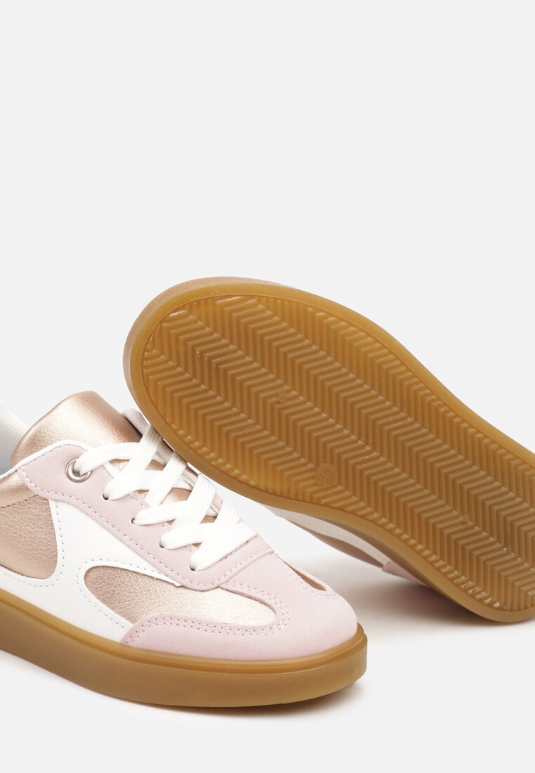 Różowe Buty Sportowe Sneakersy ze Sznurowaniem Ozdobione Metalicznymi Elementami Dinilie