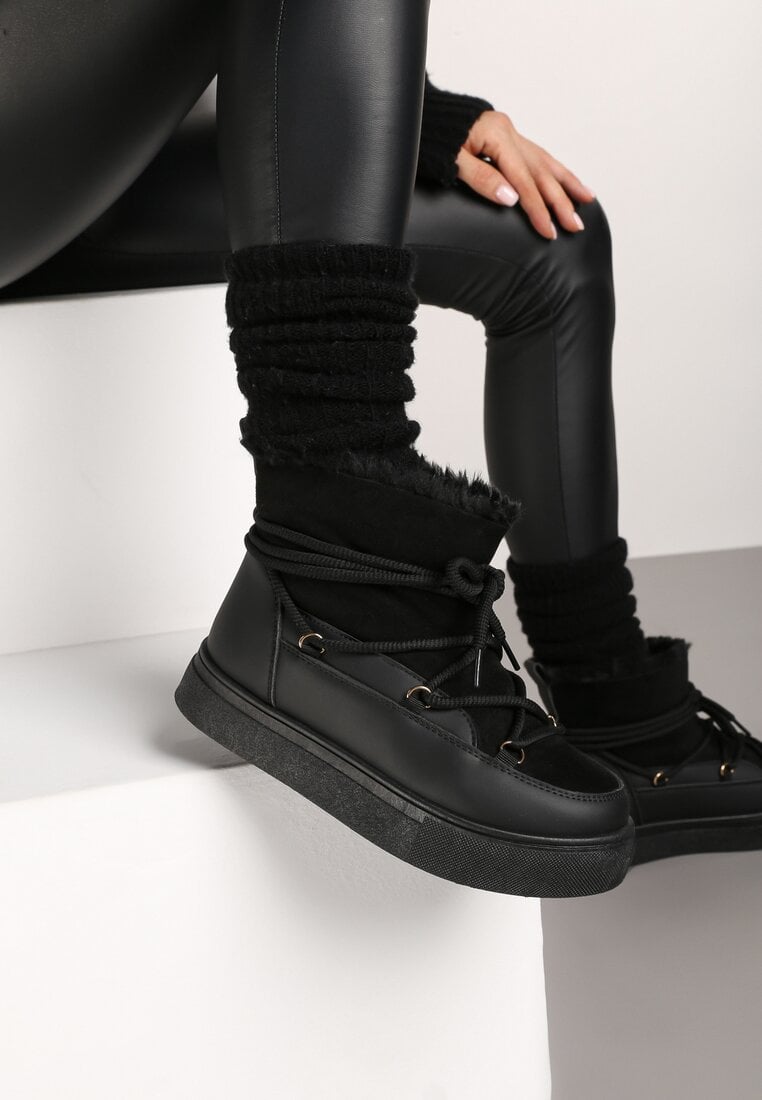 Czarne Sznurowane Śniegowce na Platformie Izastria