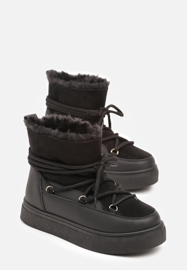 Czarne Sznurowane Śniegowce na Platformie Izastria