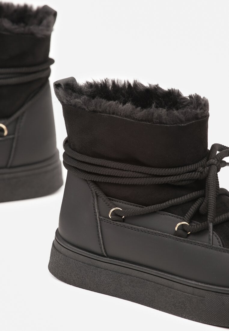 Czarne Sznurowane Śniegowce na Platformie Izastria