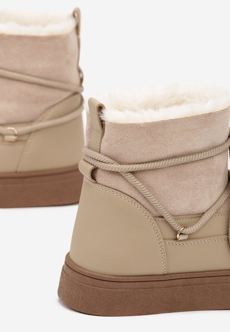 Ciemnobeżowe Sznurowane Śniegowce na Platformie Izastria