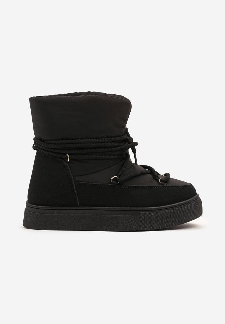 Czarne Śniegowce na Platformie ze Sznurowaniem Izatria