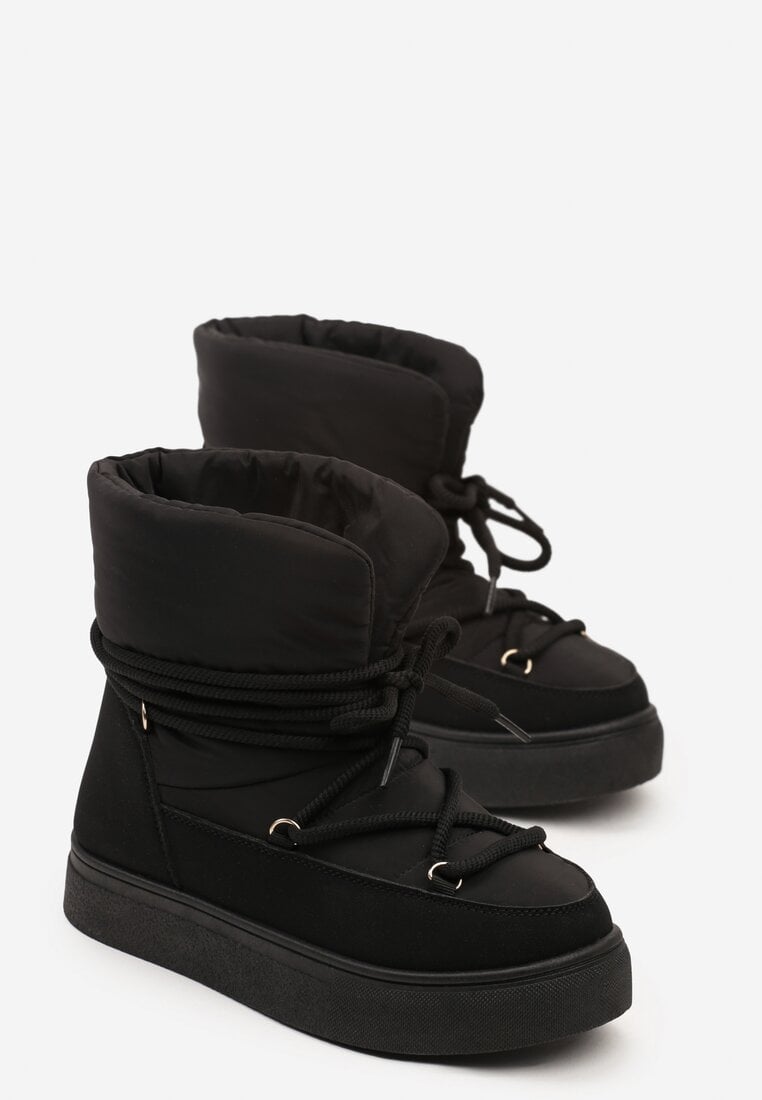 Czarne Śniegowce na Platformie ze Sznurowaniem Izatria