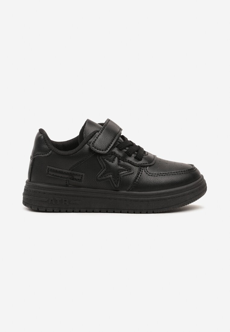 Czarne Sznurowane Buty Sportowe Sneakersy na Płaskiej Podeszwie Ozdobione Gwiazdką Sianis