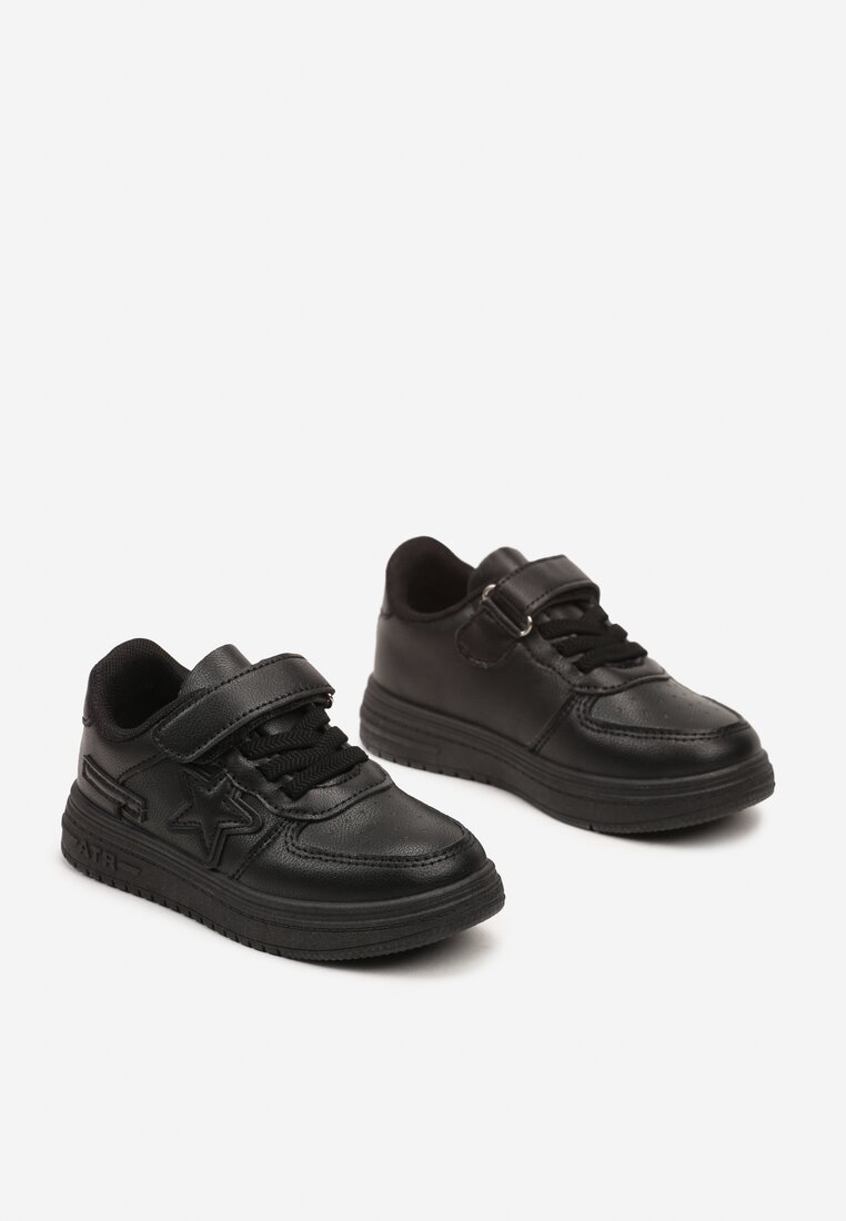 Czarne Sznurowane Buty Sportowe Sneakersy na Płaskiej Podeszwie Ozdobione Gwiazdką Sianis