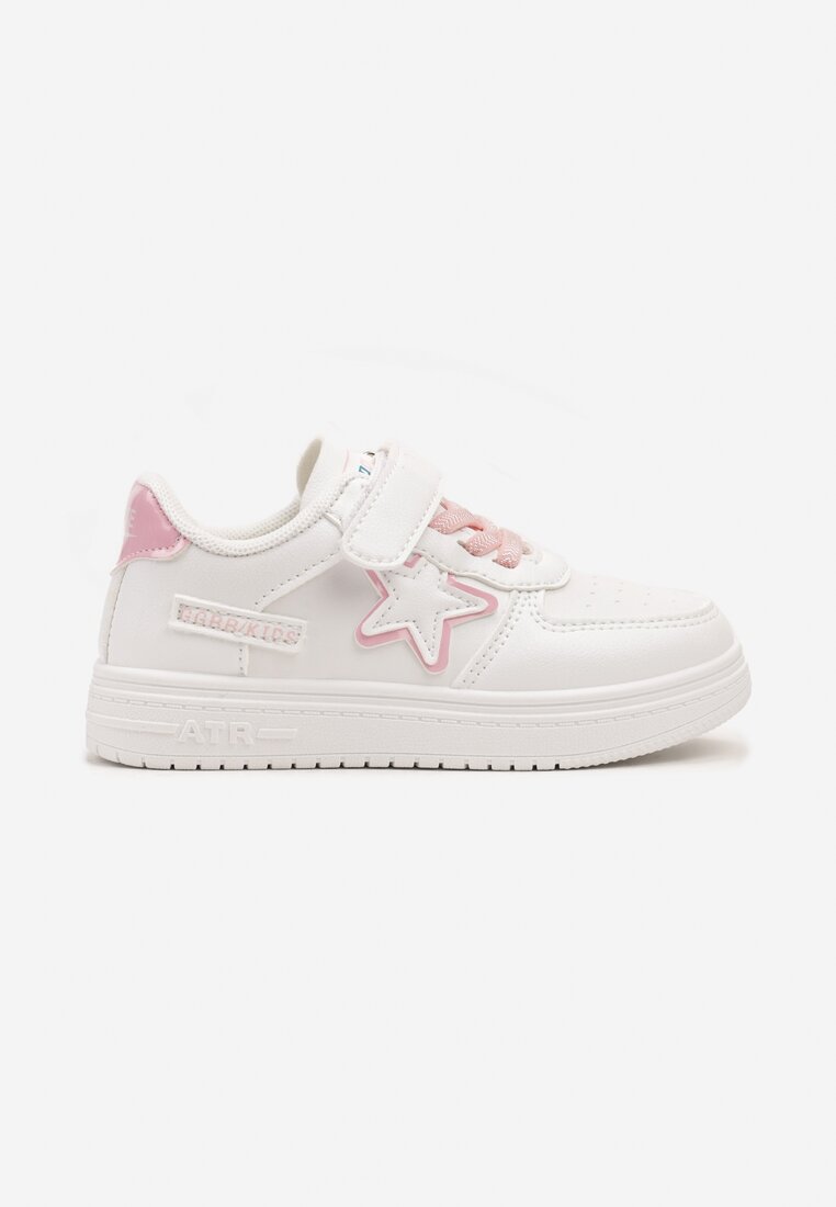 Biało-Różowe Sznurowane Buty Sportowe Sneakersy na Płaskiej Podeszwie Ozdobione Gwiazdką Sianis