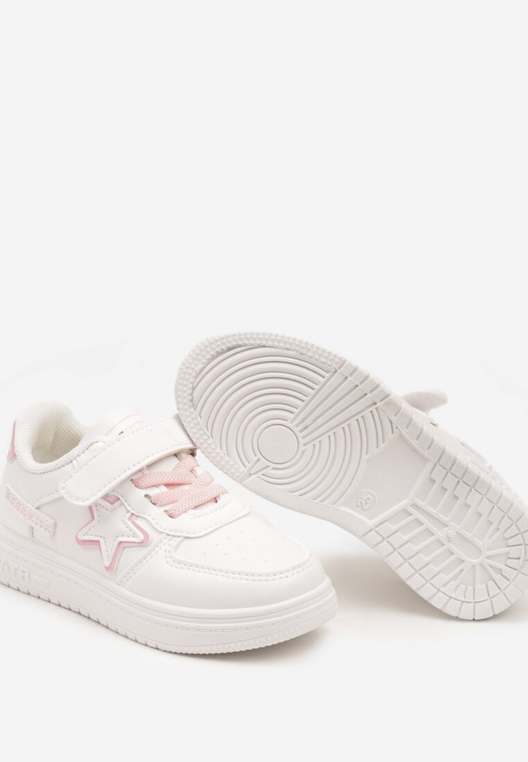 Biało-Różowe Sznurowane Buty Sportowe Sneakersy na Płaskiej Podeszwie Ozdobione Gwiazdką Sianis