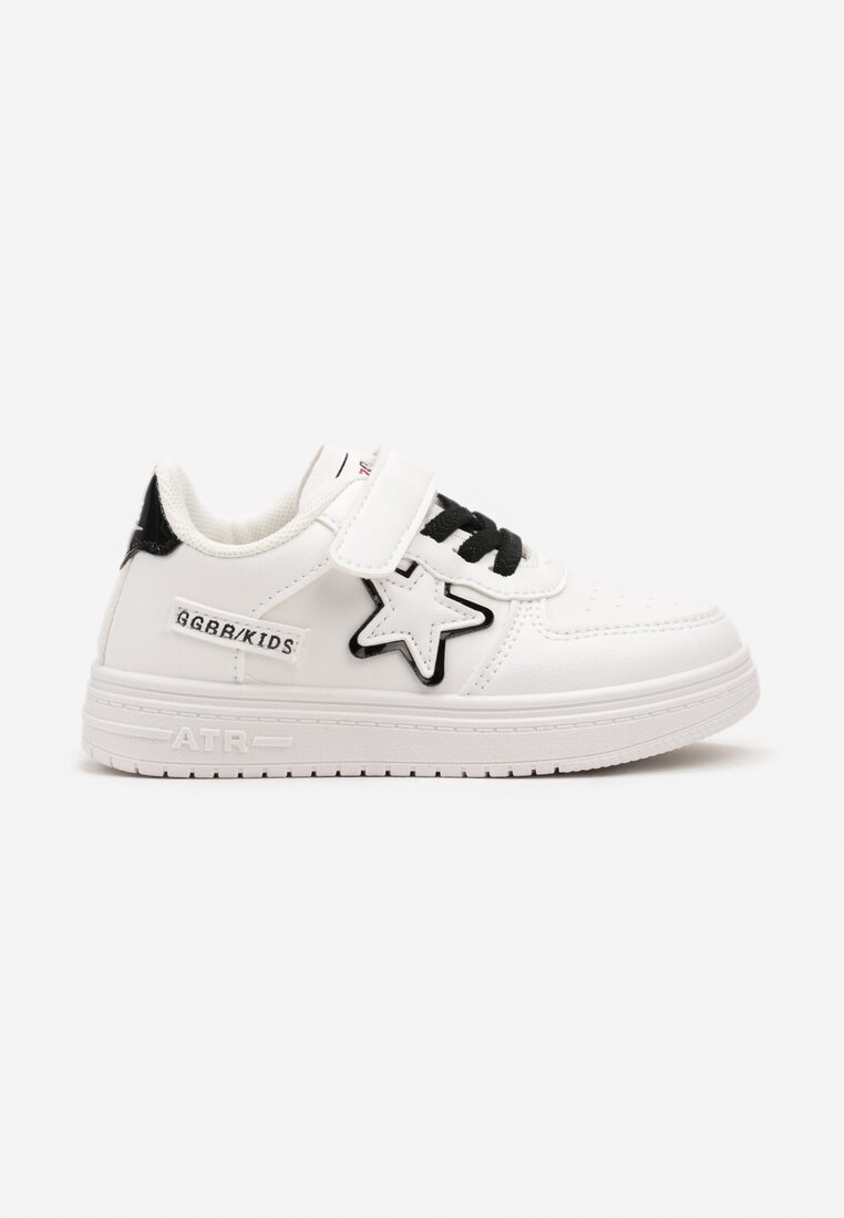Biało-Czarne Sznurowane Buty Sportowe Sneakersy na Płaskiej Podeszwie Ozdobione Gwiazdką Sianis