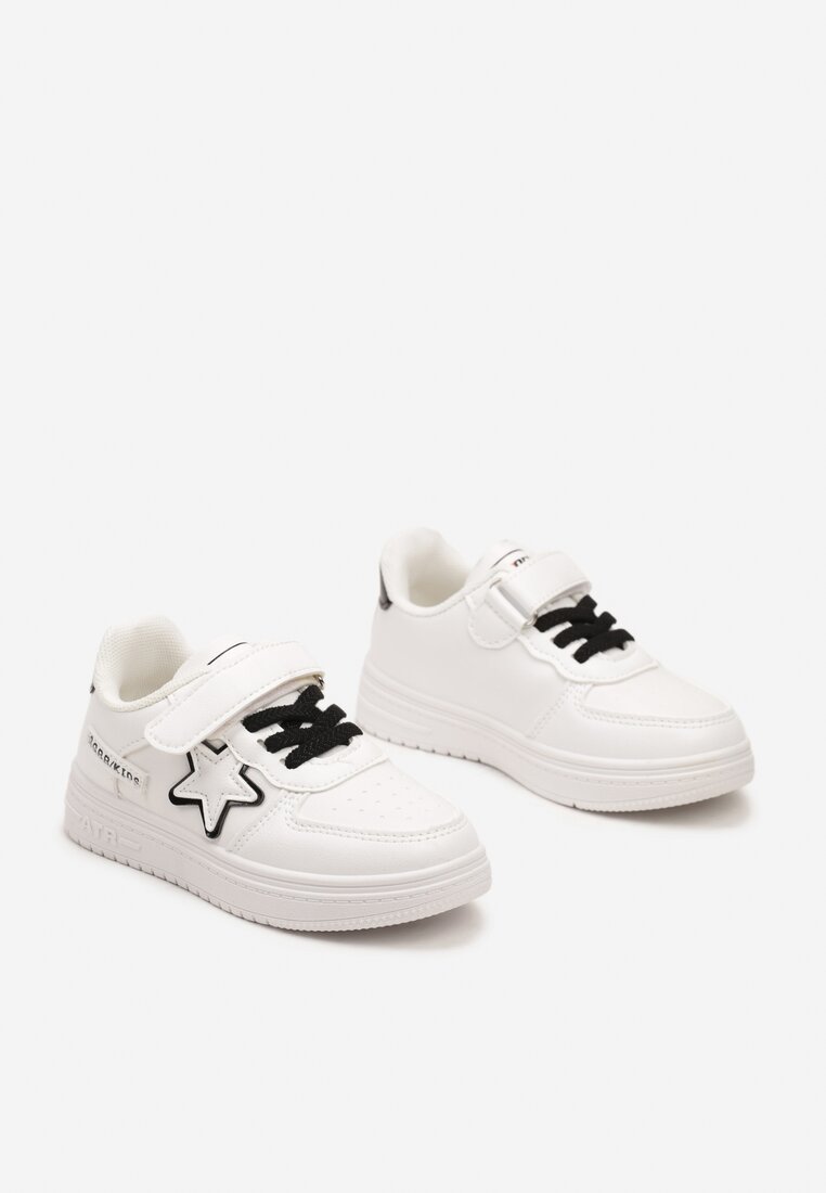 Biało-Czarne Sznurowane Buty Sportowe Sneakersy na Płaskiej Podeszwie Ozdobione Gwiazdką Sianis