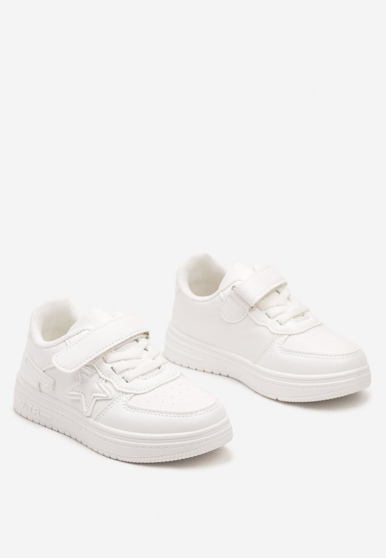 Białe Sznurowane Buty Sportowe Sneakersy na Płaskiej Podeszwie Ozdobione Gwiazdką Sianis