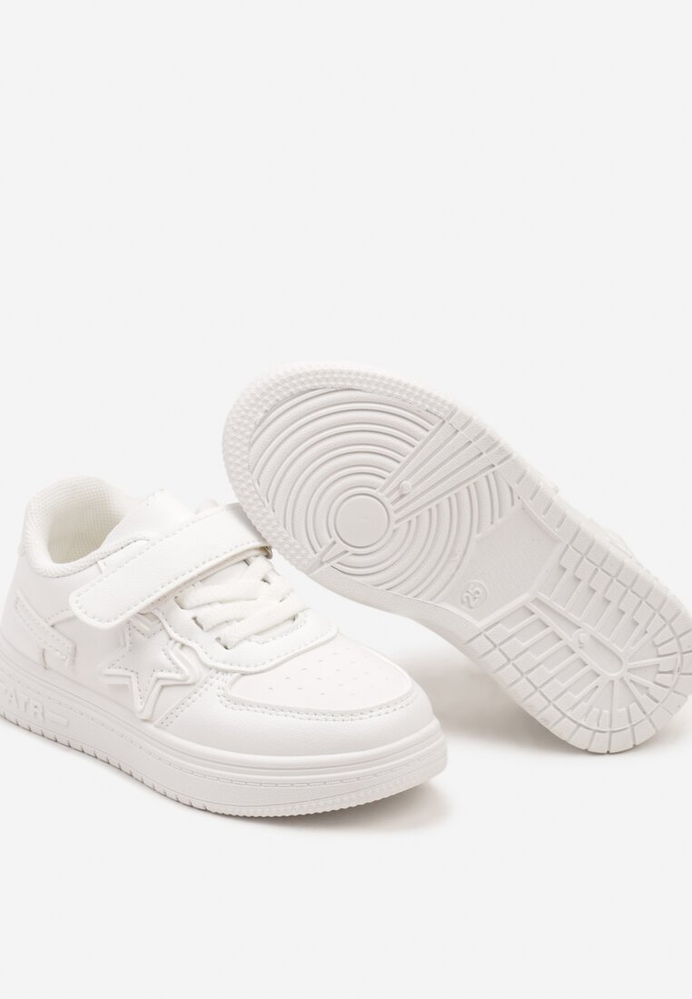 Białe Sznurowane Buty Sportowe Sneakersy na Płaskiej Podeszwie Ozdobione Gwiazdką Sianis
