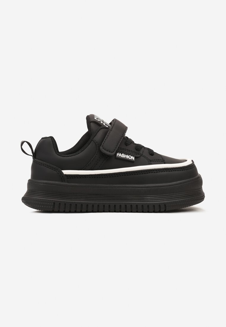 Czarne Sznurowane Buty Sportowe Sneakersy na Platformie z Wkładką ze Skóry z Napisem Virinna