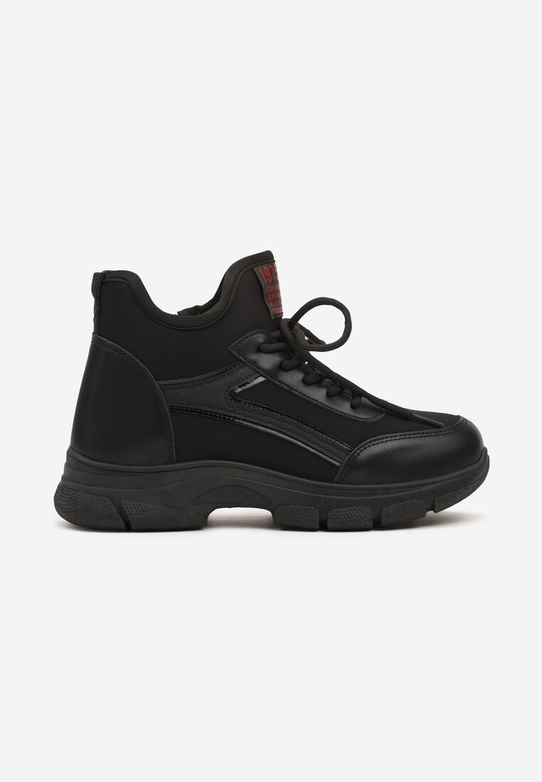 Czarne Sneakersy na Platformie z Wysoką Cholewką i Sznurowaniem Siathlora