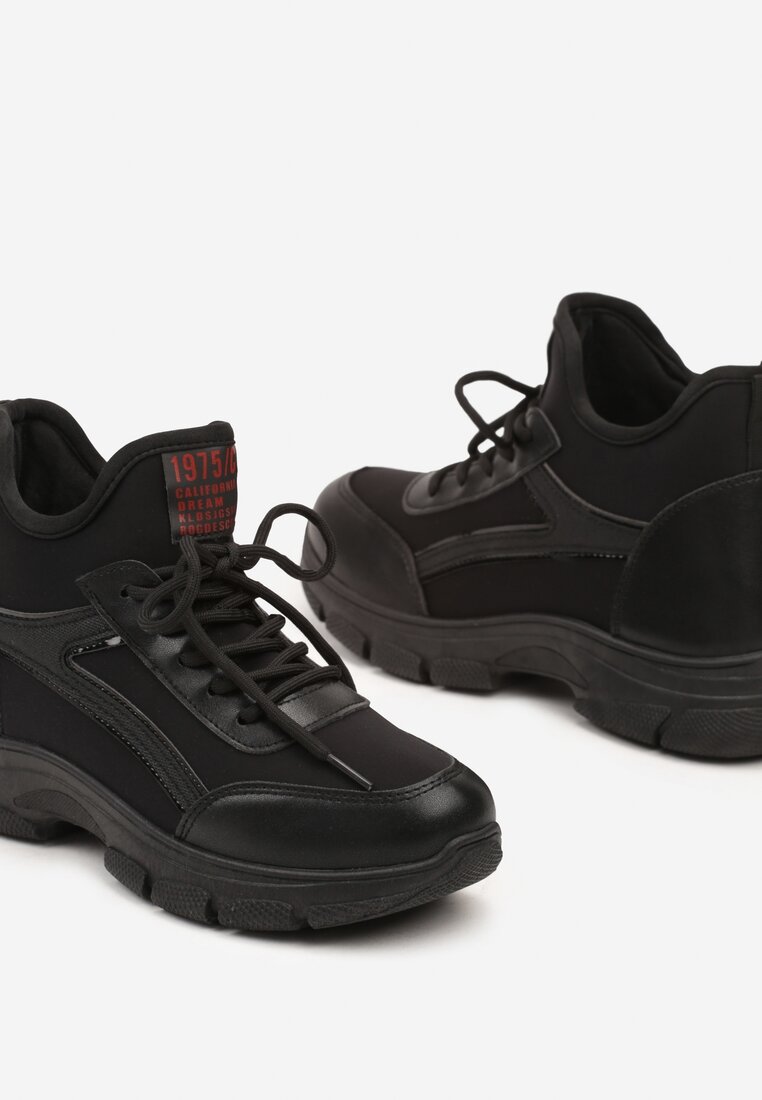 Czarne Sneakersy na Platformie z Wysoką Cholewką i Sznurowaniem Siathlora