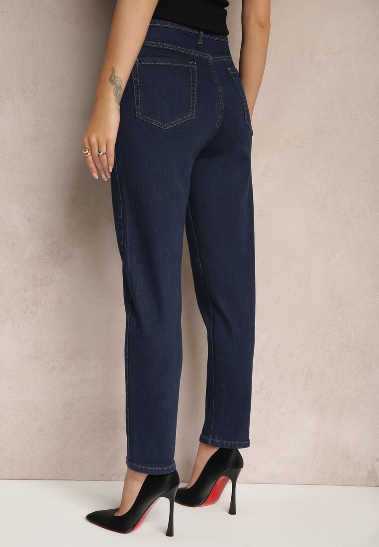 Granatowe Casualowe Jeansy Mom Fit High Waist Zorirra