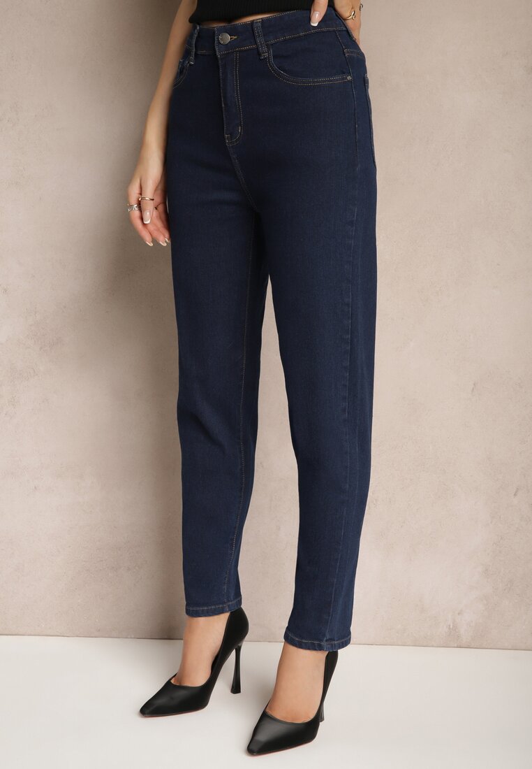 Granatowe Casualowe Jeansy Mom Fit High Waist Zorirra
