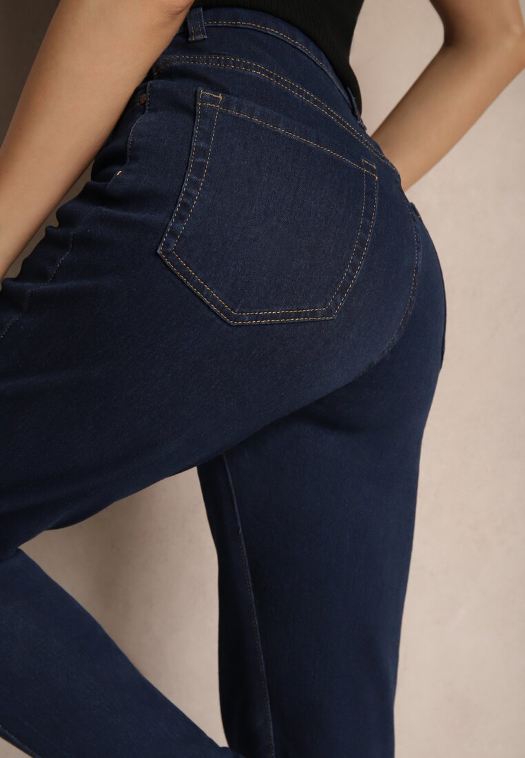 Granatowe Casualowe Jeansy Mom Fit High Waist Zorirra