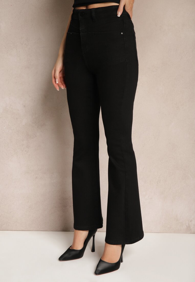 Czarne Jeansy High Waist o Kroju Flare Learella