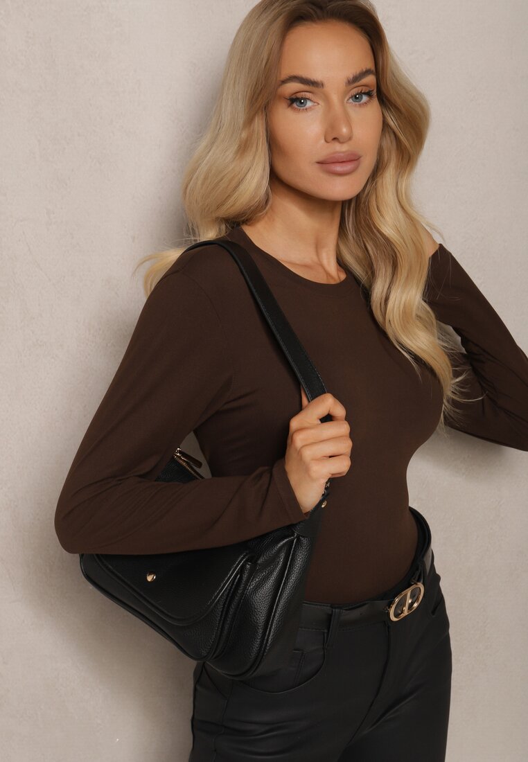 Brązowa Klasyczna Bluzka Longsleeve z Wiskozy Lealindra