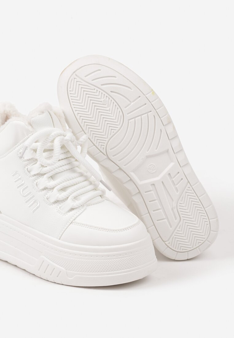 Białe Sneakersy na Grubej Podeszwie Mocno Ocieplane Futrem Leavinael