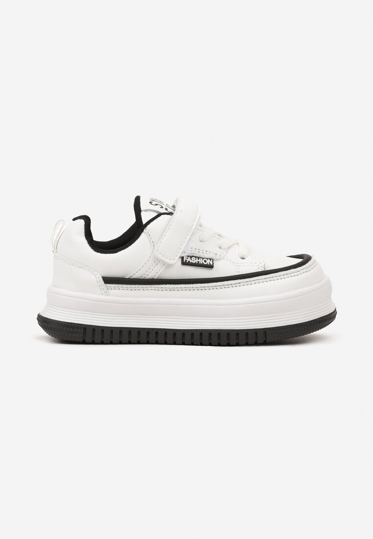 Biało-Czarne Sznurowane Buty Sportowe Sneakersy na Platformie z Wkładką ze Skóry z Napisem Virinna