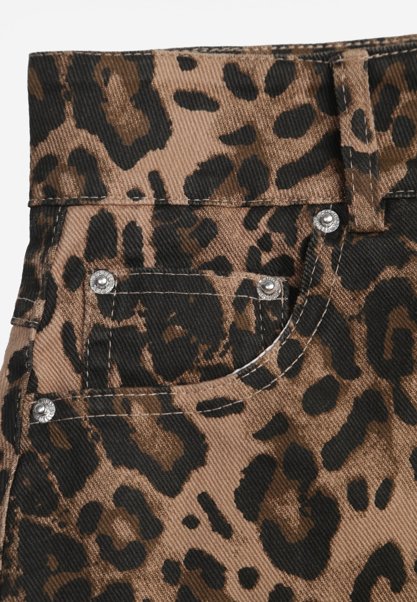 Brązowa Bawełniana Spódnica w Panterkę High Waist z Rozcięciem z Przodu Harilie