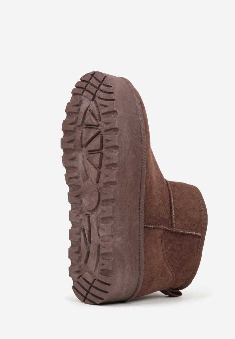 Brązowe Śniegowce z Imitacji Zamszu na Platformie z Niską Cholewką Reanirae